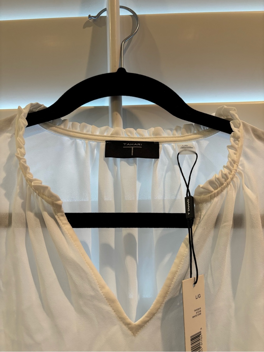 Tahari White V-Neck Lace-Sleeve Blouse - Picture 3 of 8